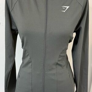 Gymshark Gray Varsity Jacket with Smooth Fabric and Stand-Up Collar